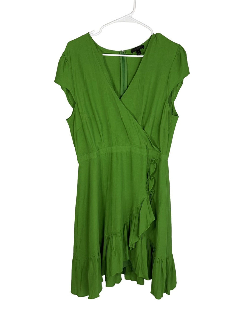 J. Crew Bright Green Wrap Ruffle Mini Dress Size 14 NWT